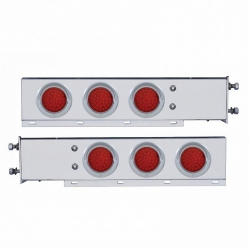 United Pacific 3-3/4" Bolt Pattern Chrome Spring Loaded Bar W/6X 36 Red LED 4" Lights & Visors Red Lens (Pair) 61675