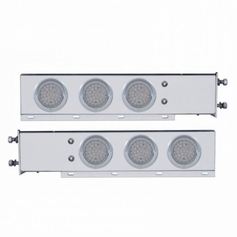 United Pacific 3-3/4" Bolt Pattern Deluxe SS Spring Loaded Bar W/6X 36 LED 4" Light & Visors -Red LED/Clear Lens (Pair) 61678