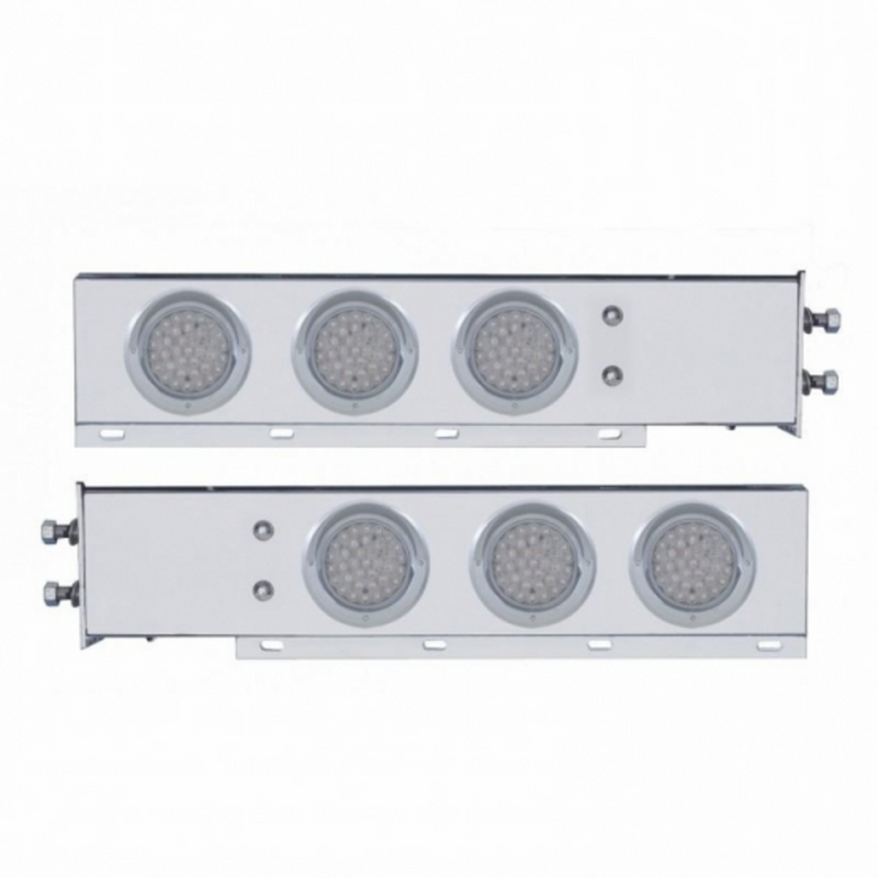 United Pacific 2.5" Bolt Pattern Chrome Spring Loaded Bar W/6X 36 LED 4" Lights & Visors -Red LED/Clear Lens (Pair) 61680