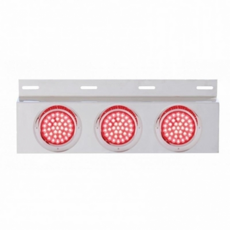 United Pacific Stainless Top Mud Flap Plate With 3X 36 LED 4" Lights & Visors Red LED/Red Lens (Each) 61702