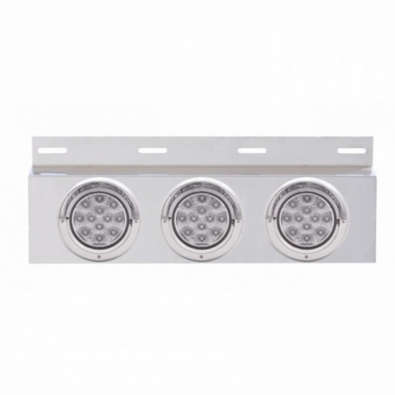 United Pacific Stainless Top Mud Flap Plate With 3X 12 LED 4" Lights & Visors Red LED/Clear Lens (Each) 61705