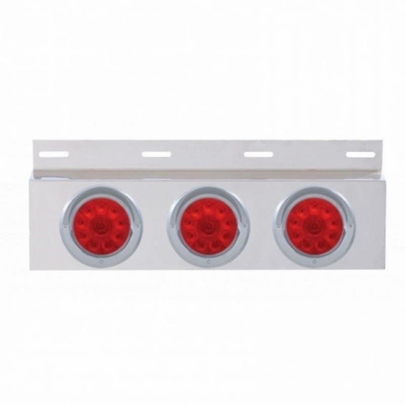 United Pacific Stainless Top Mud Flap Plate With 3X 10 LED 4" Lights & Visors Red LED/Red Lens (Each) 61706