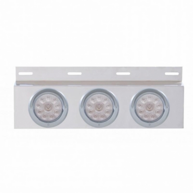 United Pacific Stainless Top Mud Flap Plate With 3X 10 LED 4" Lights & Visors Red LED/Clear Lens (Each) 61707