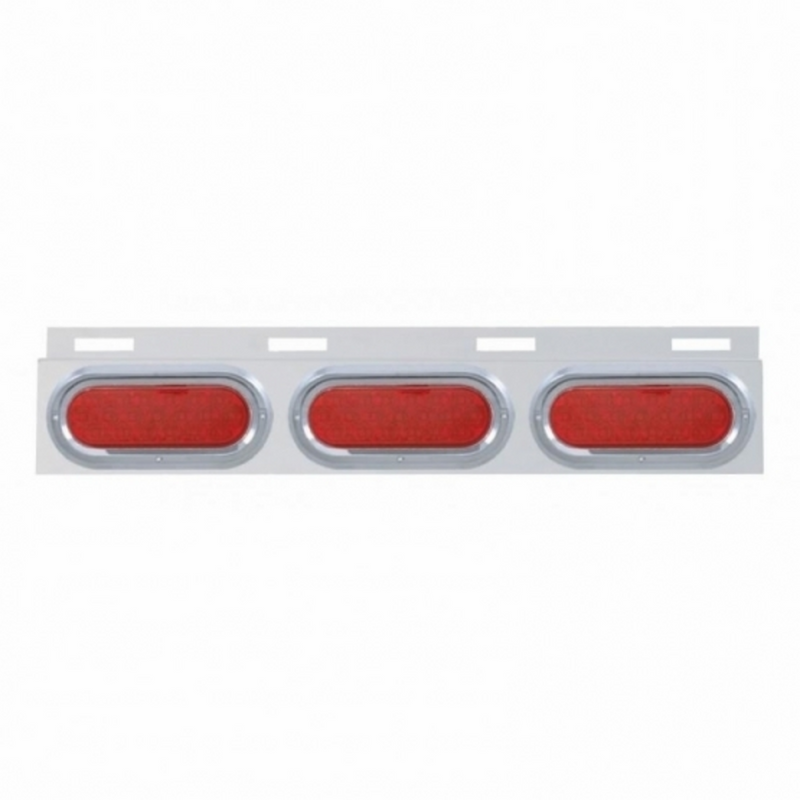 United Pacific Stainless Top Mud Flap Plate With 3X 19 LED 6" Oval Lights & Visors Red LED/Red Lens (Each) 61710