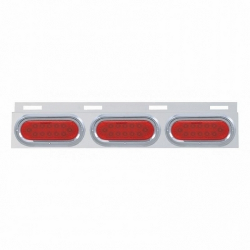 United Pacific Stainless Top Mud Flap Plate With Three 12 LED Lights & Visor Red LED/Red Lens (Each) 61712