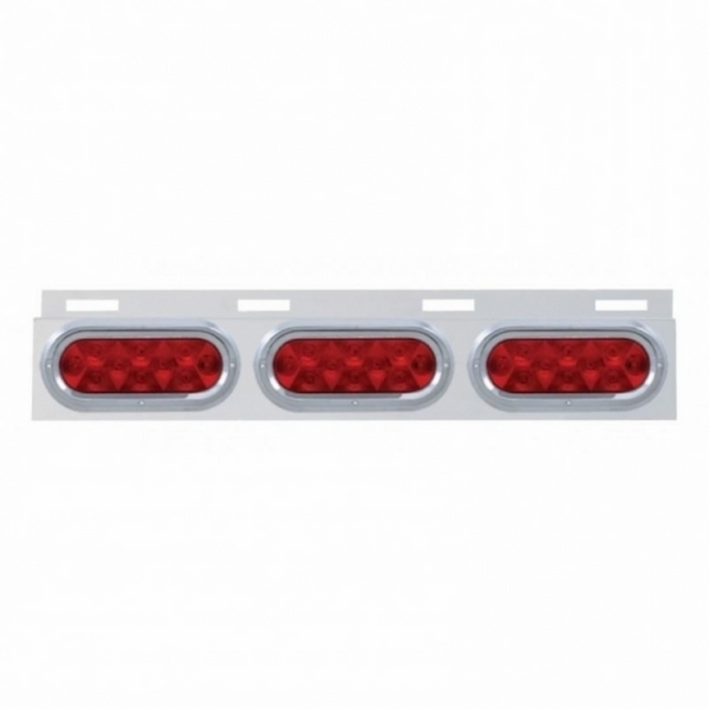 United Pacific Stainless Top Mud Flap Plate With Three 10 LED Lights & Visor Red LED/Red Lens (Each) 61714