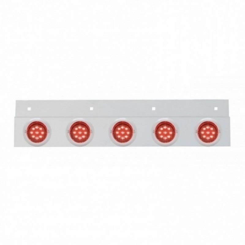 United Pacific Stainless Top Mud Flap Plate With 5X 9 LED 2" Lights & Visors Red LED/Red Lens (Each) 61716