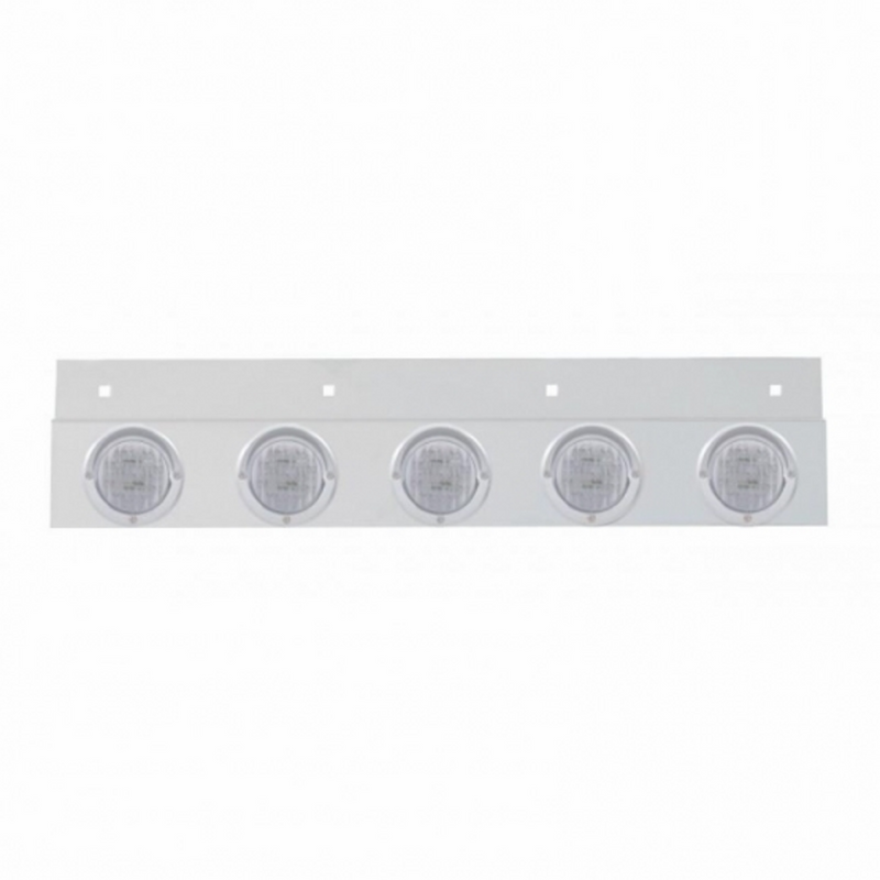 United Pacific Stainless Top Mud Flap Plate With 5X 9 LED 2" Lights & Visors Red LED/Clear Lens (Each) 61717
