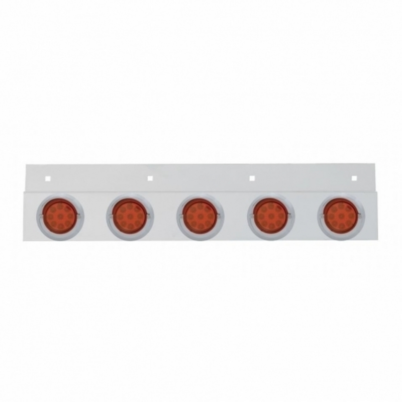 United Pacific Stainless Top Mud Flap Plate With 5X 9 LED 2" Reflector Lights & Visors Red LED/Red Lens (Each) 61718