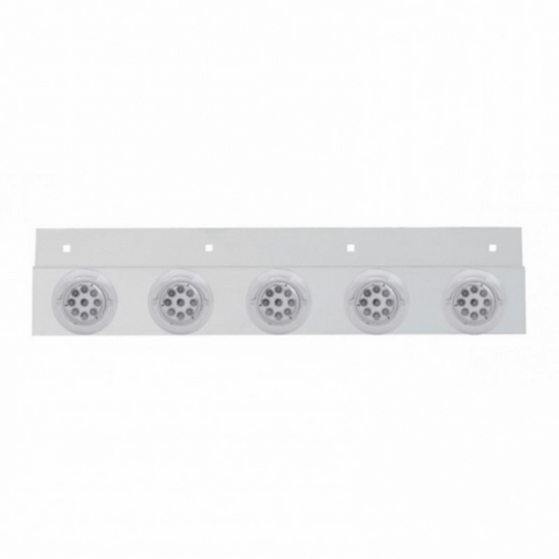 United Pacific Stainless Top Mud Flap Plate With 5X 9 LED 2" Reflector Lights & Visors Red LED/Clear Lens (Each) 61719