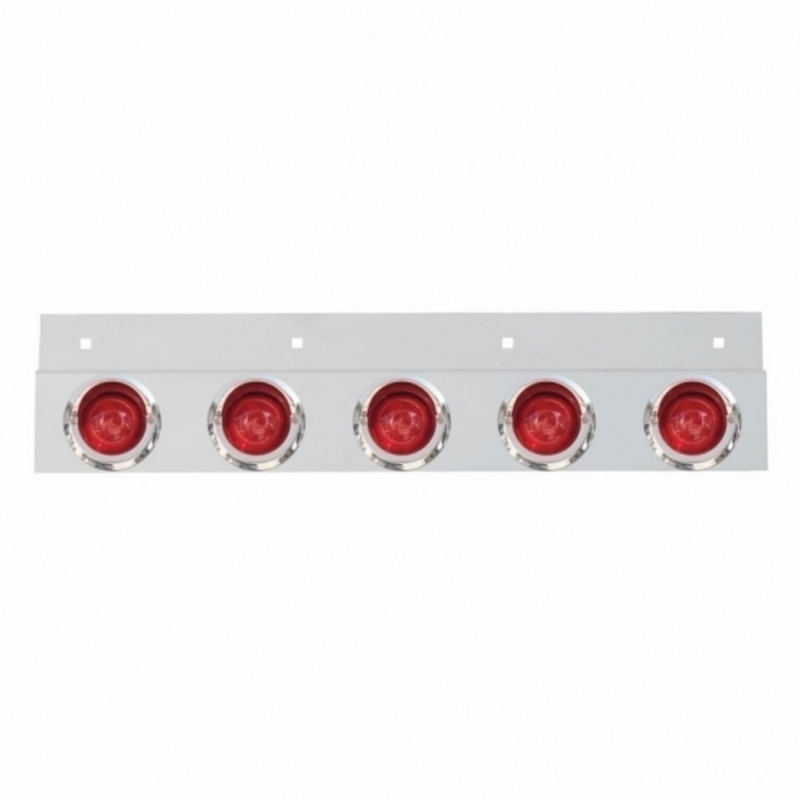 United Pacific Stainless Top Mud Flap Plate With 5X 9 LED 2" Beehive Lights & Visors Red LED/Red Lens (Each) 61722