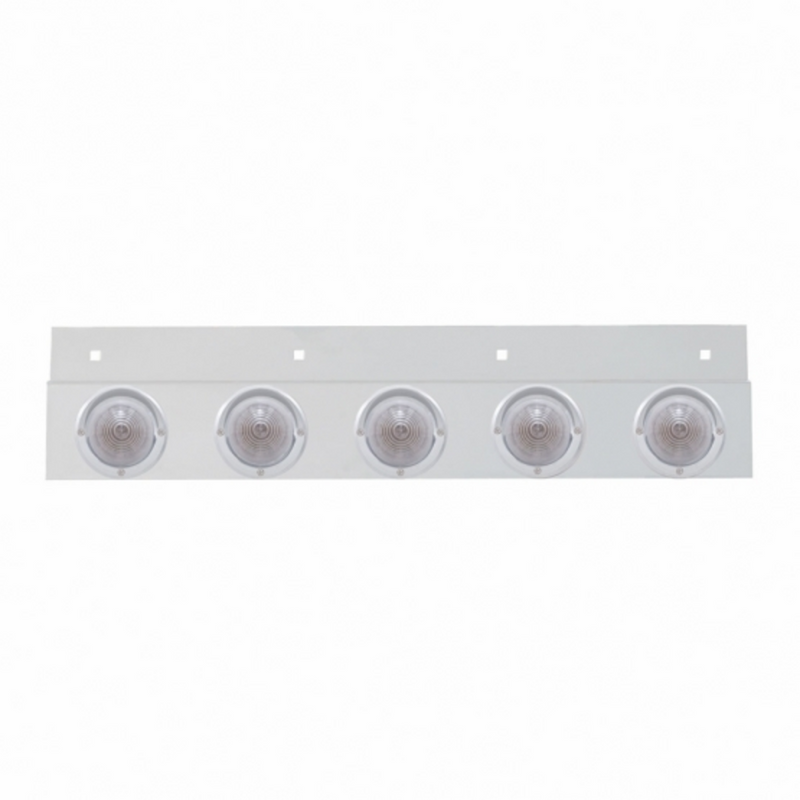 United Pacific Stainless Top Mud Flap Plate With 5X 9 LED 2" Beehive Lights & Visors Red LED/Clear Lens (Each) 61723