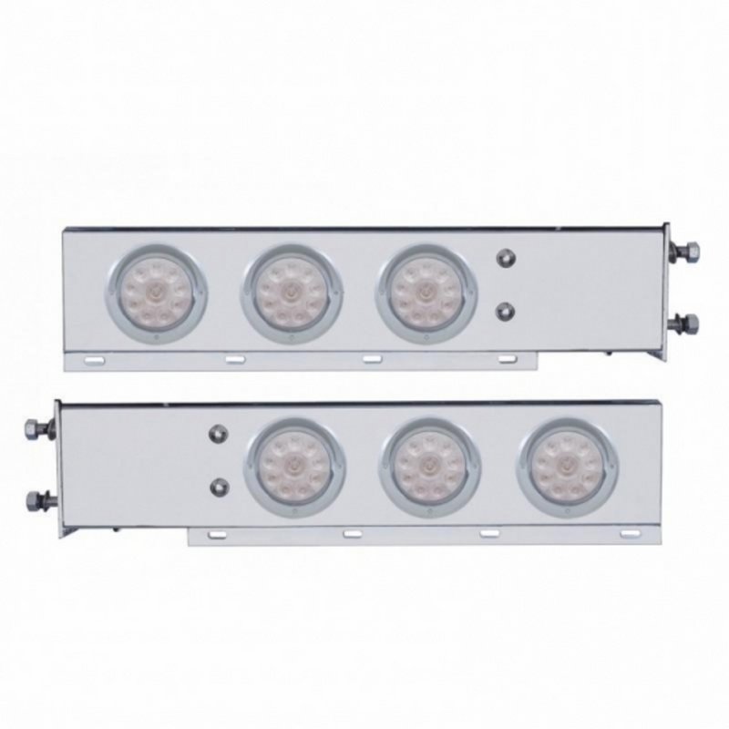 United Pacific 3-3/4" Bolt Pattern SS Spring Loaded Bar With 6X 4" 10 LED Lights & Visors -Red LED/Clear Lens (Pair) 61725