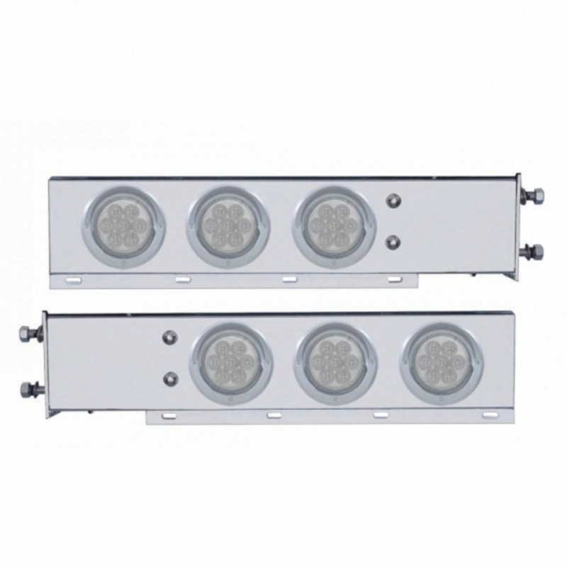 United Pacific 3-3/4" Bolt Pattern SS Spring Loaded Bar With 6X 4" 7 LED Lights & Visors -Red LED/Clear Lens (Pair) 61727