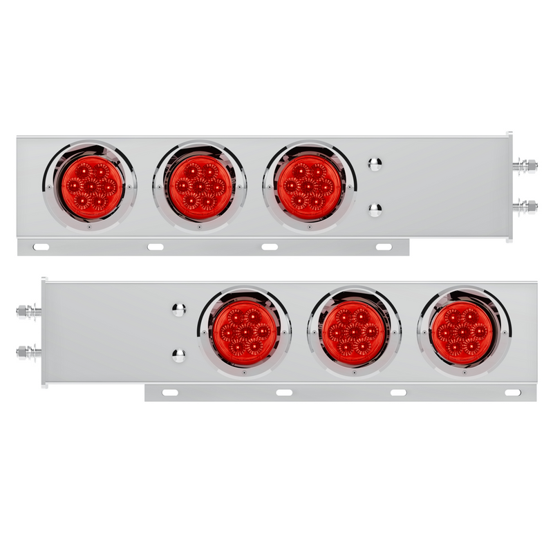 United Pacific 2.5" Bolt Pattern SS Spring Loaded Bar With 6X 4" 7 LED Lights & Visors -Red LED & Lens (Pair) 61730