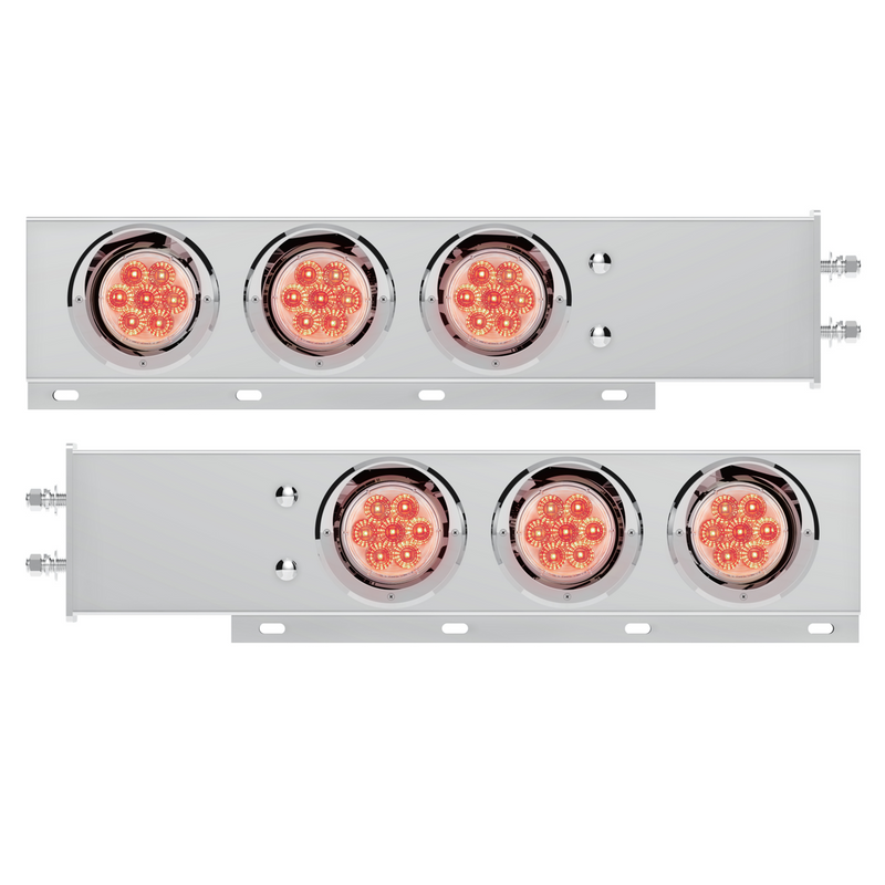 United Pacific 2.5" Bolt Pattern SS Spring Loaded Bar With 6X 4" 7 LED Lights & Visors -Red LED/Clear Lens (Pair) 61731