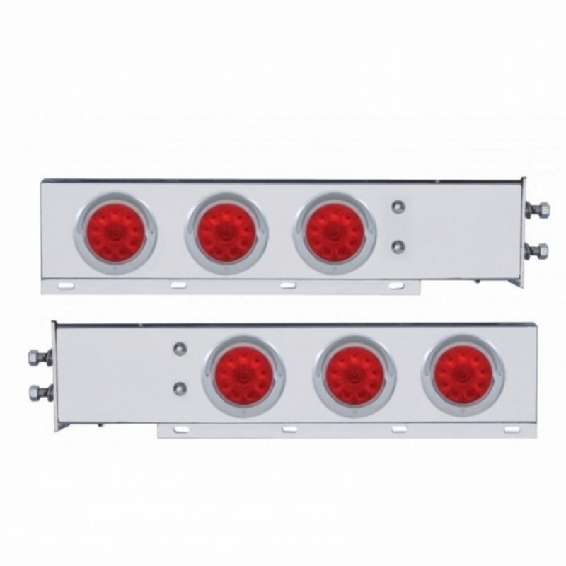 United Pacific 2" Bolt Pattern SS Spring Loaded Bar With 6X 4" 10 LED Lights & Visors -Red LED & Lens (Pair) 61732