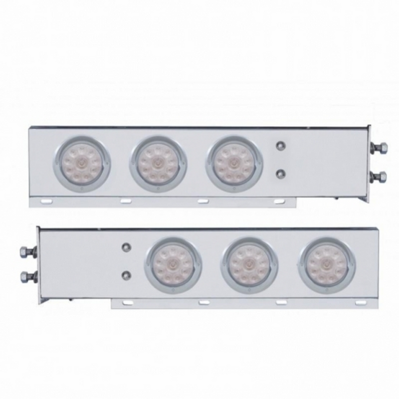 United Pacific 2" Bolt Pattern SS Spring Loaded Bar With 6X 4" 10 LED Lights & Visors -Red LED/Clear Lens (Pair) 61733