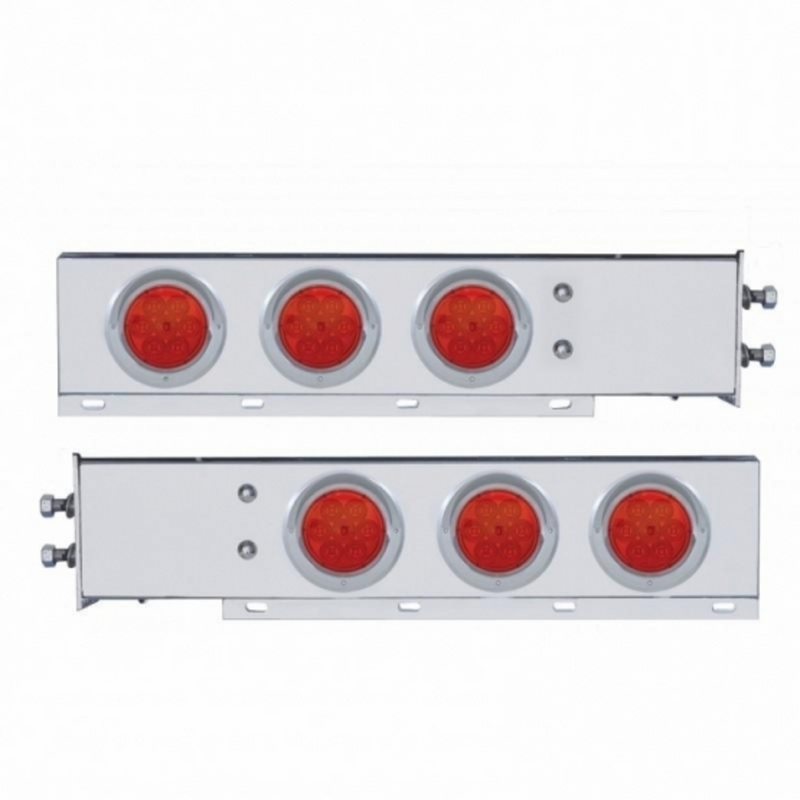 United Pacific 2" Bolt Pattern Stainless Spring Loaded Light Bar With 6X 4" 7 LED Lights & Visors Red LED/Red Lens (Pair) 61734
