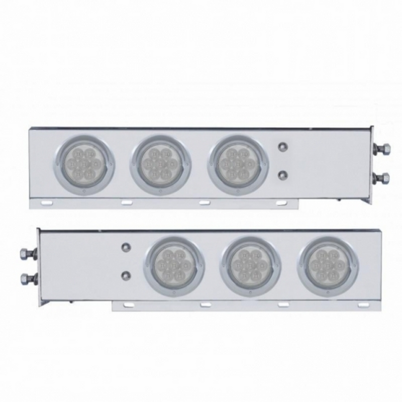 United Pacific 2" Bolt Pattern SS Spring Loaded Bar With 6X 4" 7 LED Lights & Visors -Red LED/Clear Lens (Pair) 61735