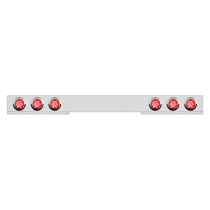 United Pacific Chrome 1 Piece Rear Light Bar With Six 7 LED 4" Reflector Lights & Visors Red LED/Red Lens 61736