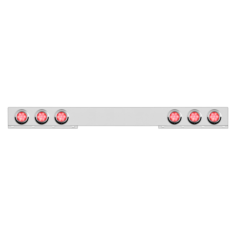 United Pacific Chrome 1 Piece Rear Light Bar With Six 7 LED 4" Reflector Lights & Visors Red LED/Clear Lens 61737