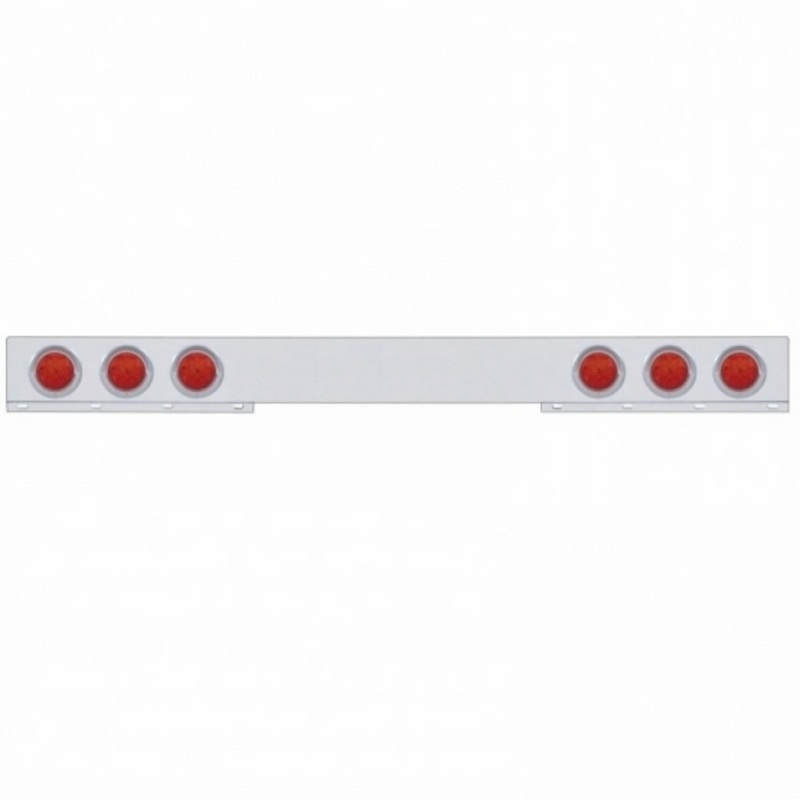 Stainless 1 Piece Rear Light Bar With Six 7 LED 4" Reflector Lights & Visors - Red LED/Red Lens