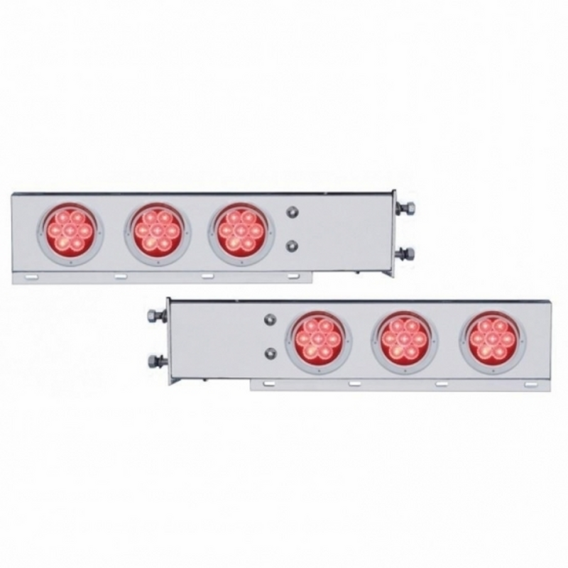 United Pacific 3-3/4" Bolt Pattern Chrome Spring Loaded Bar With 6X 4" 7 Red LED Lights & Visors Red Lens (Pair) 61746