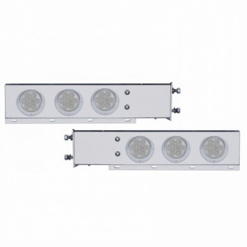 United Pacific 3-3/4" Bolt Pattern Chrome Spring Loaded Bar With 6X 4" 7 Red LED Lights & Visors Clear Lens (Pair) 61747
