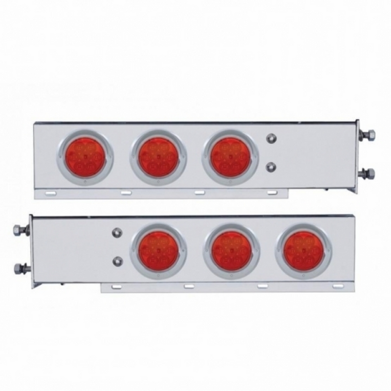 United Pacific 3-3/4" Bolt Pattern Deluxe SS Spring Loaded Bar W/6X 7 Red LED 4" Reflector Light & Visors -Red Lens (Pair) 61748