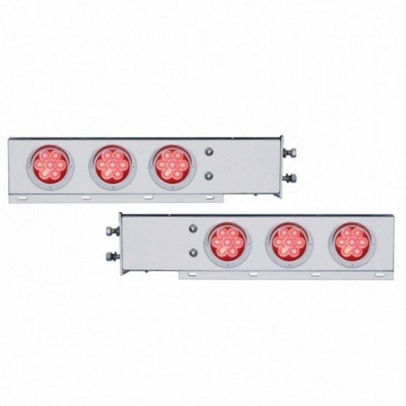 United Pacific 2.5" Bolt Pattern Chrome Spring Loaded Bar With 6X 4" 7 LED Lights & Visors -Red LED & Lens (Pair) 61750
