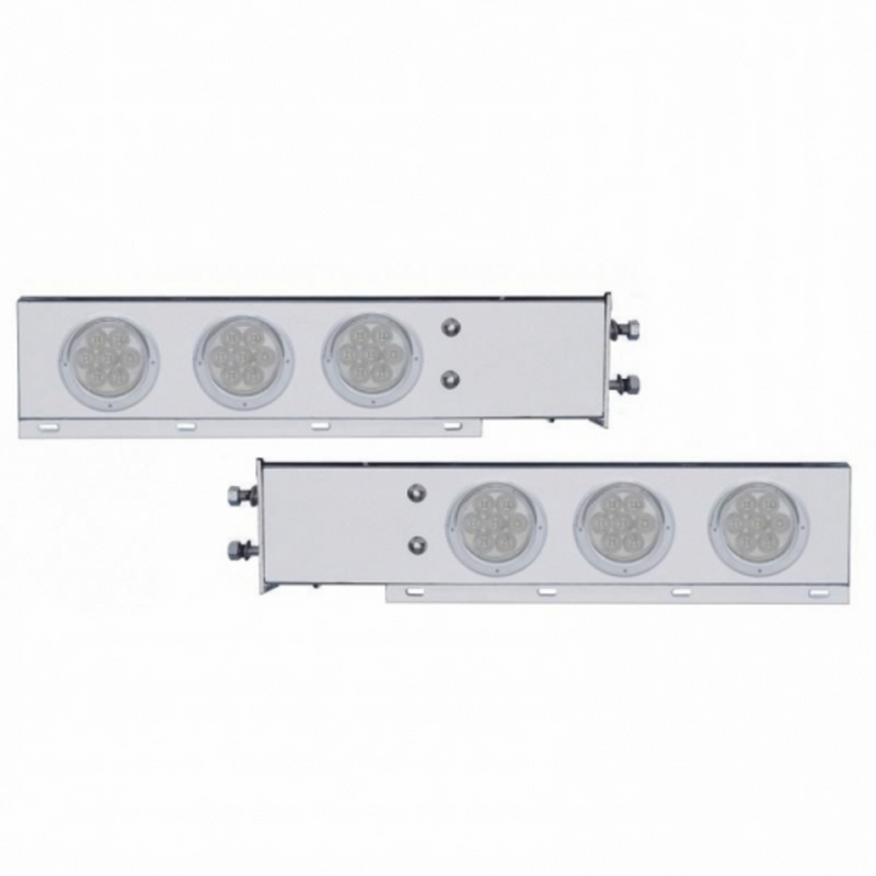 United Pacific 2.5" Bolt Pattern Chrome Spring Loaded Bar With 6X 4" 7 LED Lights & Visors -Red LED/Clear Lens (Pair) 61751