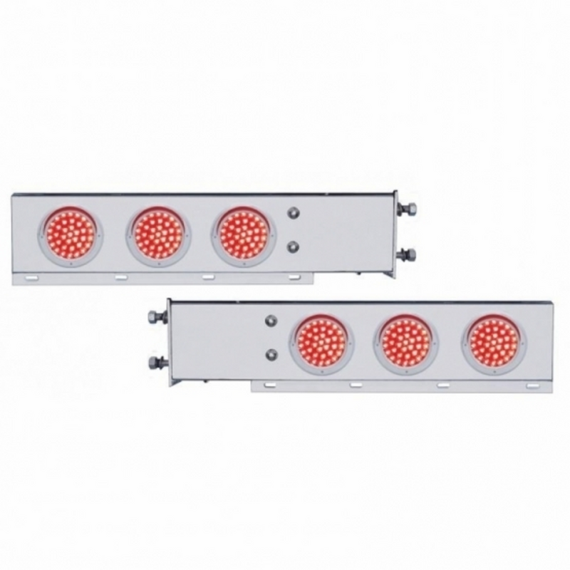 United Pacific 3-3/4" Bolt Pattern SS Spring Loaded Bar With 6X 36 LED 4" Lights & Visors -Red LED & Lens (Pair) 61800