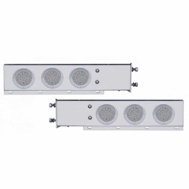 United Pacific 3-3/4" Bolt Pattern SS Spring Loaded Bar With 6X 36 LED 4" Lights & Visors -Red LED/Clear Lens (Pair) 61801