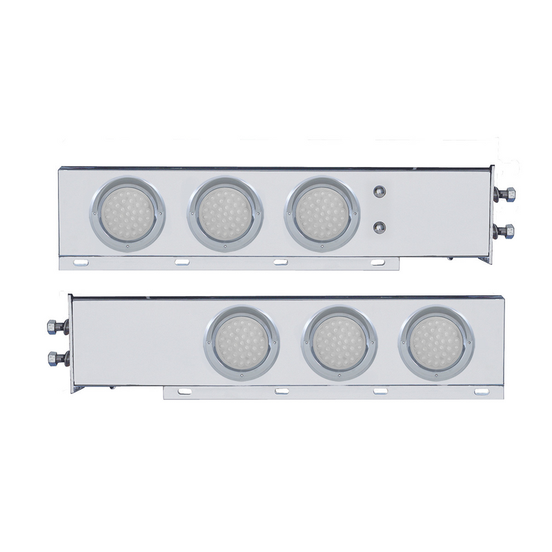 United Pacific 2" Bolt Pattern SS Spring Loaded Bar With 6X 36 LED 4" Lights & Visors -Red LED/Clear Lens (Pair) 61805