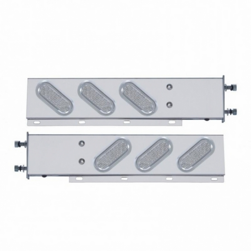 United Pacific 3-3/4" Bolt Pattern SS Spring Loaded Bar With 6" Oval 19 LED Lights & Visors -Red LED/Clear Lens (Pair) 61807