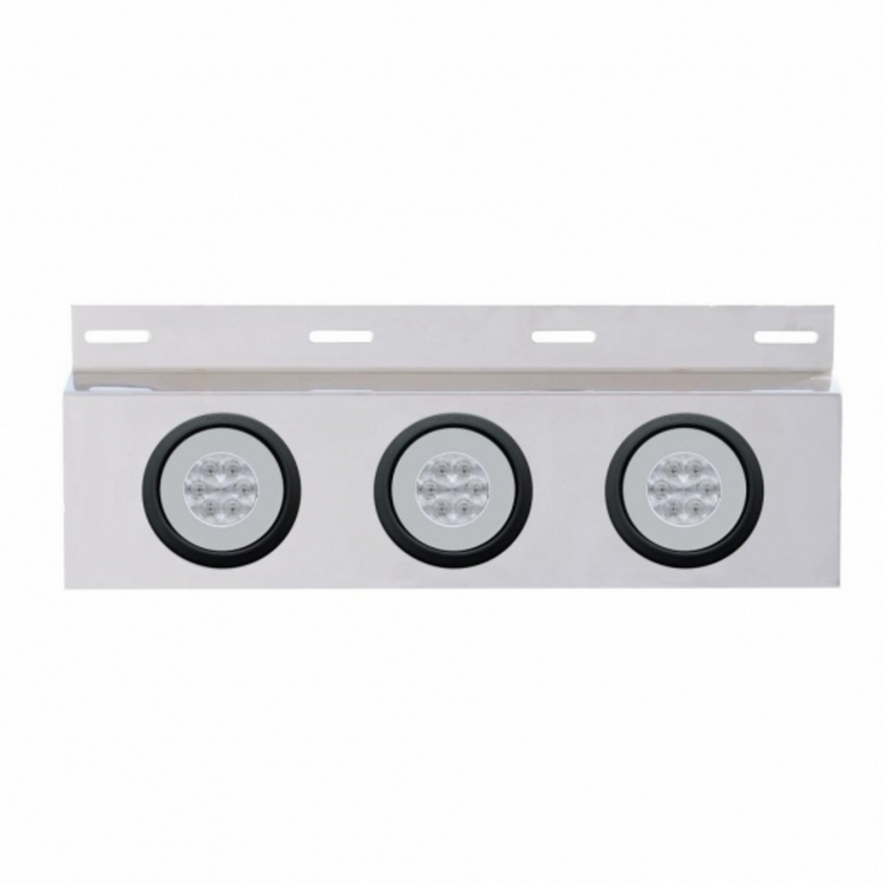 United Pacific Stainless Top Mud Flap Plate With 3X 21 LED 4" GloLight & Grommets Red LED/Clear Lens (Each) 61961