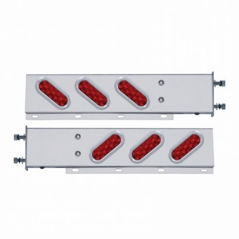 United Pacific 3-3/4" Bolt Pattern SS Spring Loaded Bar With 6 Oval 10 LED Lights & Bezel -Red LED & Lens (Pair) 62300