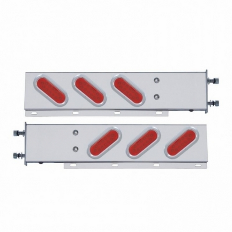 United Pacific 3-3/4" Bolt Pattern SS Spring Loaded Bar With 6 Oval 12 LED Lights & Bezel -Red LED & Lens (Pair) 62302