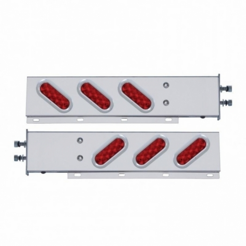 United Pacific 2.5" Bolt Pattern SS Spring Loaded Bar With 6 Oval 10 LED Lights & Bezel -Red LED & Lens (Pair) 62304