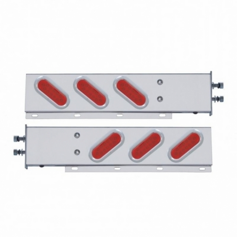 United Pacific 2.5" Bolt Pattern SS Spring Loaded Bar With 6 Oval 12 LED Lights & Bezel -Red LED & Lens (Pair) 62306