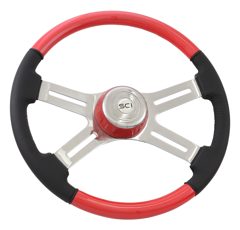 Steering Creations 18" Carbon Fiber Steering Wheel Combo- Viper Red