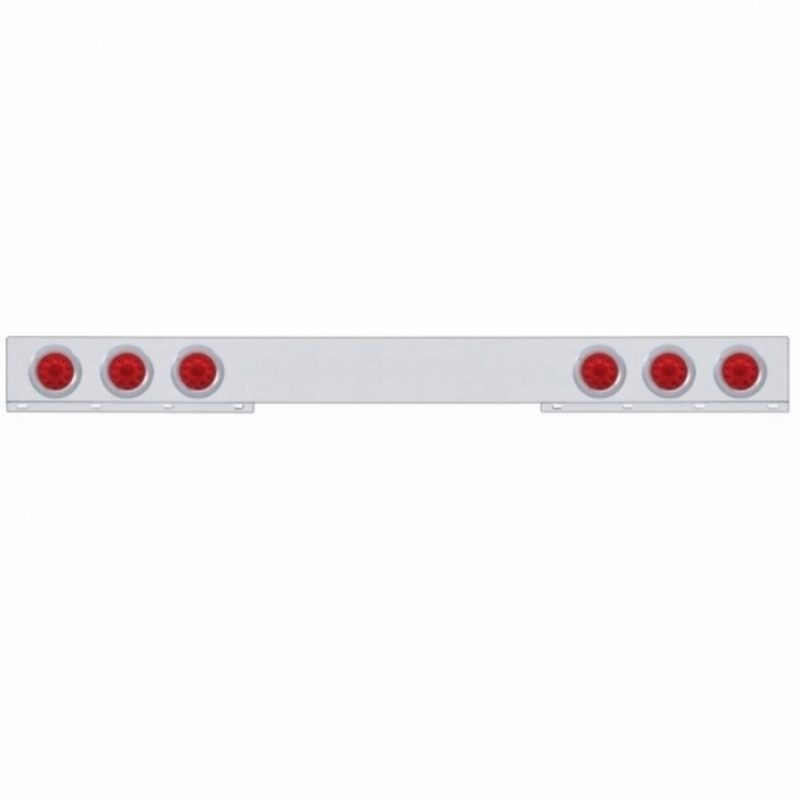 United Pacific Chrome 1 Piece Rear Light Bar With Six 10 LED 4" Lights & Bezels Red LED/Red Lens 62413