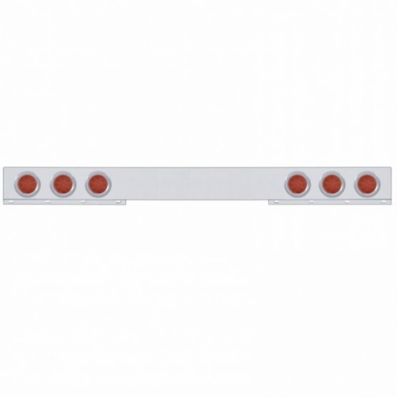 United Pacific Stainless 1 Piece Rear Light Bar With Six 12 LED 4" Reflector Lights & Bezels Red LED/Red Lens 62419