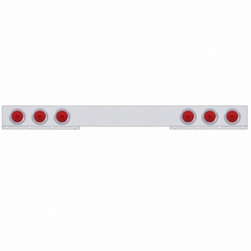 United Pacific Stainless 1 Piece Rear Light Bar With Six 10 LED 4" Lights & Bezels Red LED/Red Lens 62421