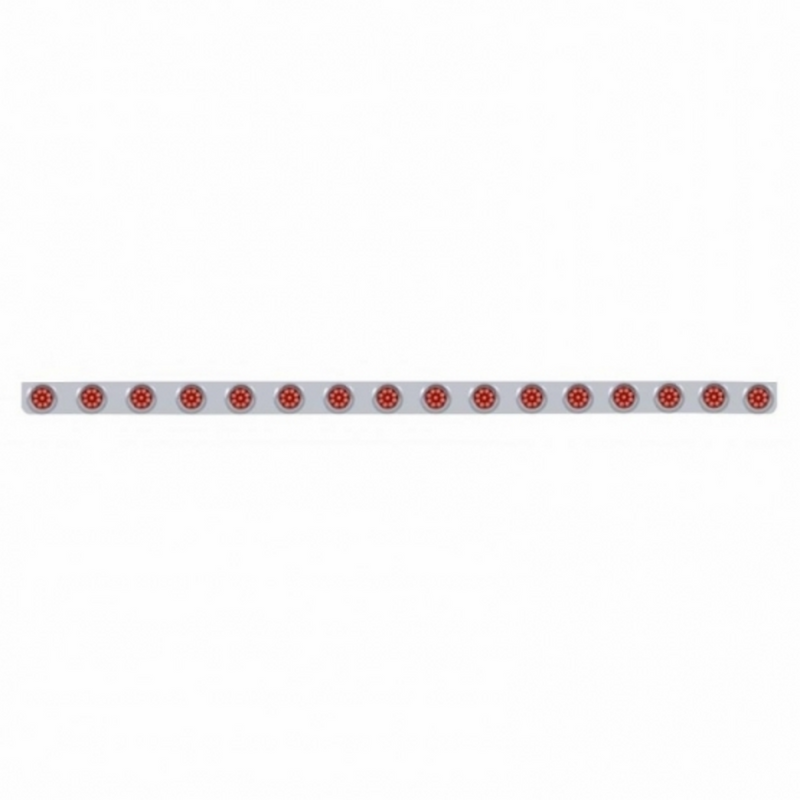 United Pacific 79-1/2" SS Bumper Light Bracket With 16X 9 LED 2" Reflector Lights & Visors -Red LED & Lens 62742