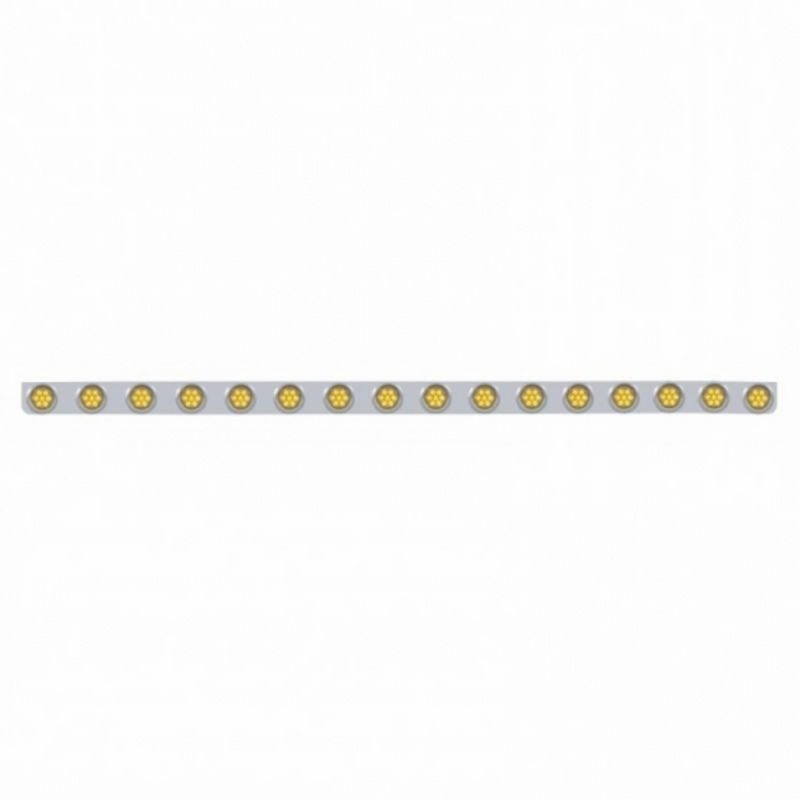 United Pacific 79-1/2" SS Bumper Light Bracket With 16X 7 LED 2" Reflector Lights & Visors -Amber LED & Lens 62744