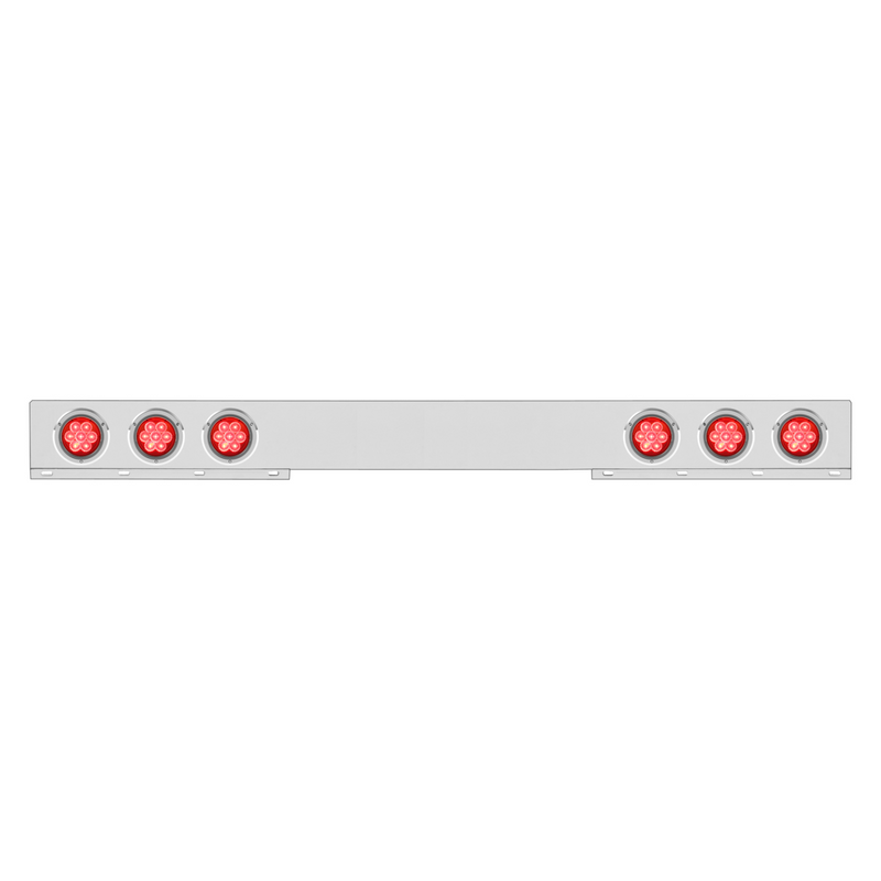 United Pacific Chrome 1 Piece Rear Light Bar With Six 7 LED 4" Reflector Lights & Bezels Red LED/Red Lens 62776
