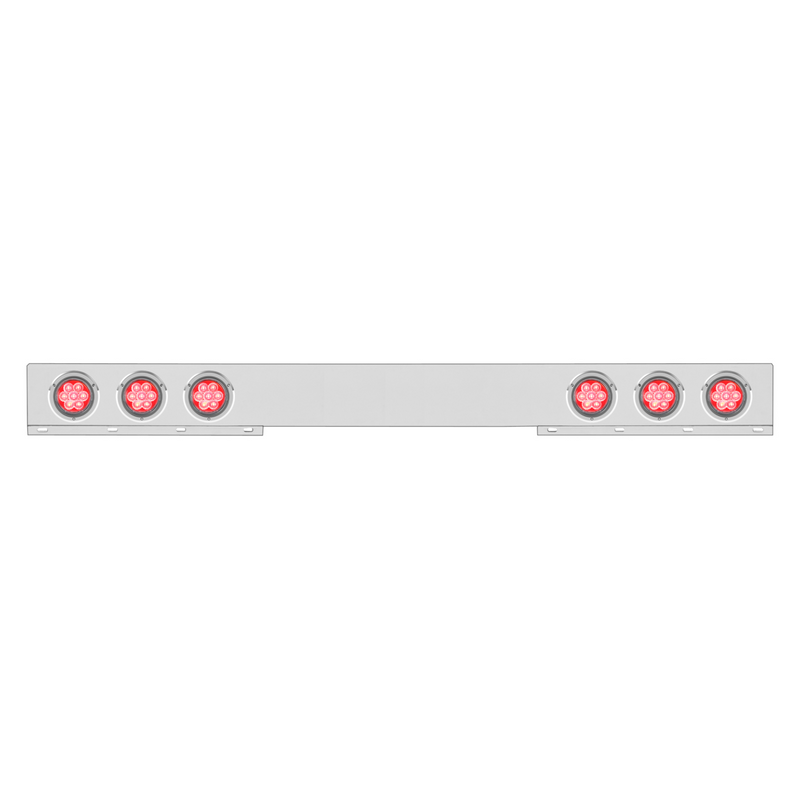 United Pacific Chrome 1 Piece Rear Light Bar With Six 7 LED 4" Reflector Lights & Bezels Red LED/Clear Lens 62777