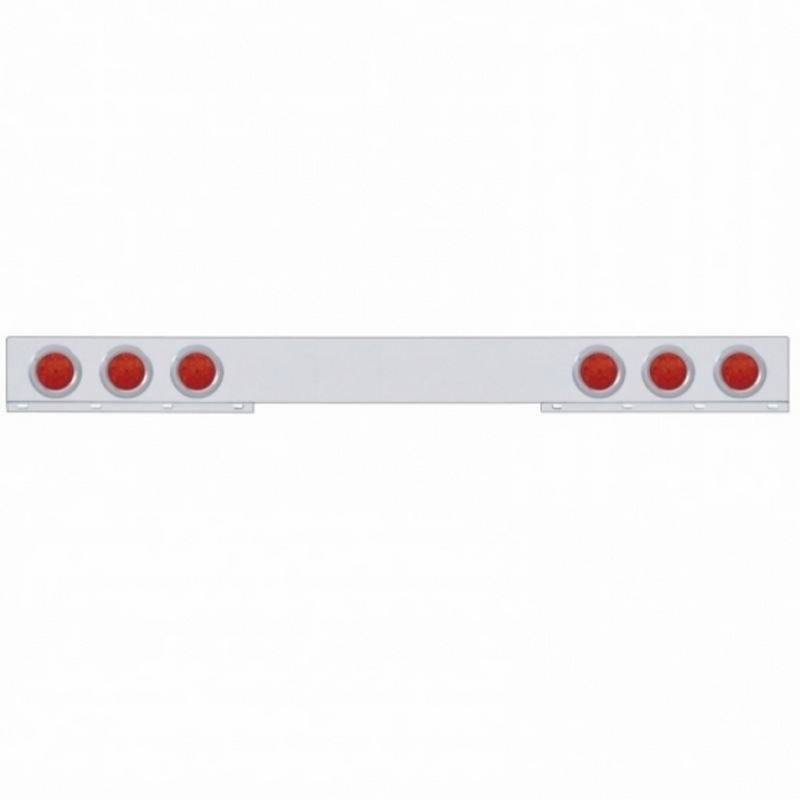 United Pacific Stainless 1 Piece Rear Light Bar With Six 7 LED 4" Reflector Lights & Bezels Red LED/Red Lens 62778